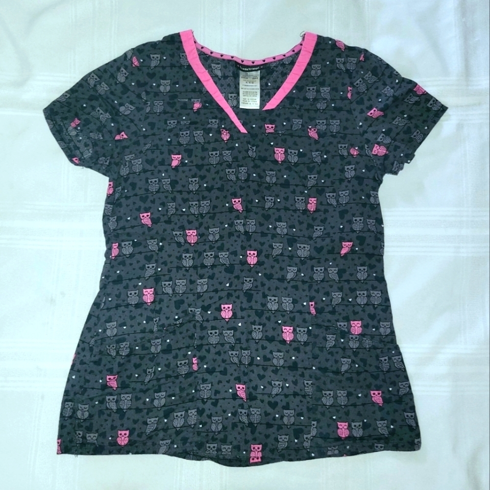 Heart Soul Scrub Top in Pink & Black Owls Medium